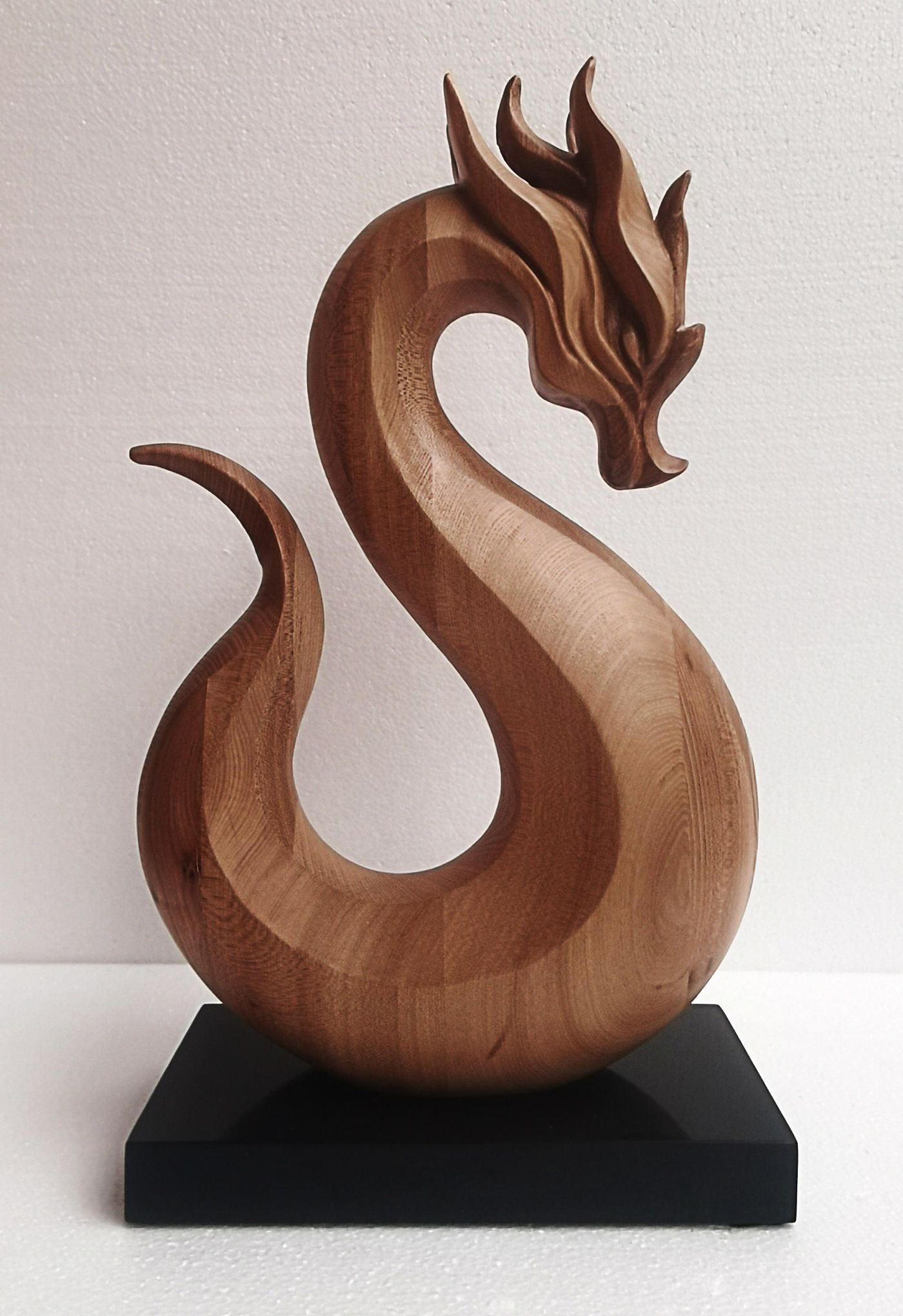 Hand carved wood dragon sculpture